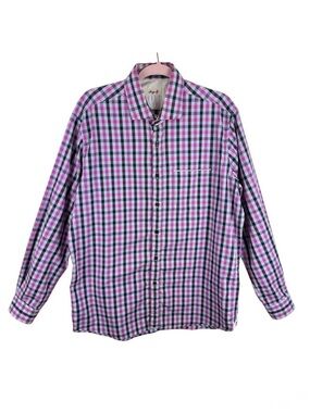Borgo 28 100%‎ Cotton Pink Gray Checkered Gingham Long Sleeve Button Up Men's L
